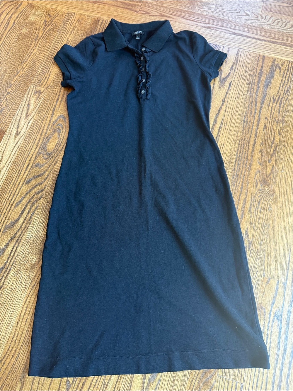 Talbots Black Polo Shirt Dress with Ruffle Placket